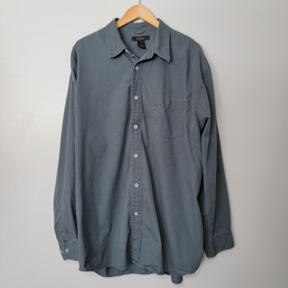 Express Button Up Gray Shirt XXL 100% Cotton Grunge Preppy Career Office Casual